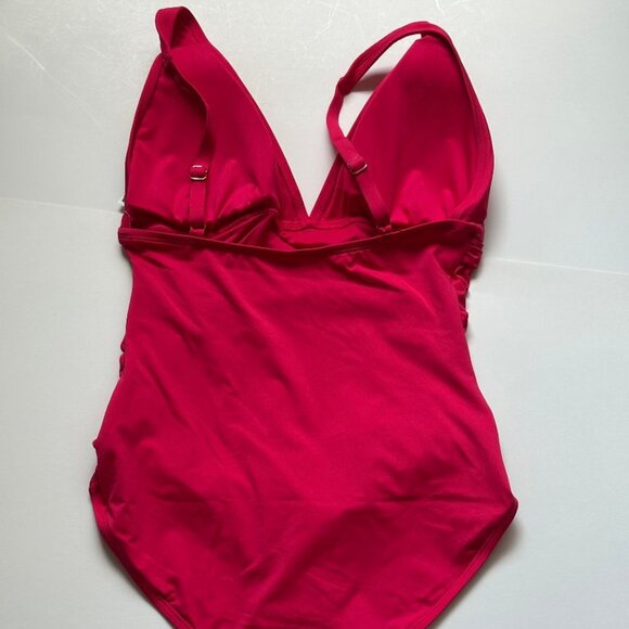 NWT Michael Kors Deep Pink/Gold Tone Logo Ring 1 Pc Swimsuit Size 14 - Picture 3 of 4